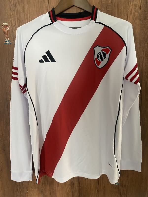 AAA(Thailand) River Plate 2025 Home Long Sleeve Soccer Jersey
