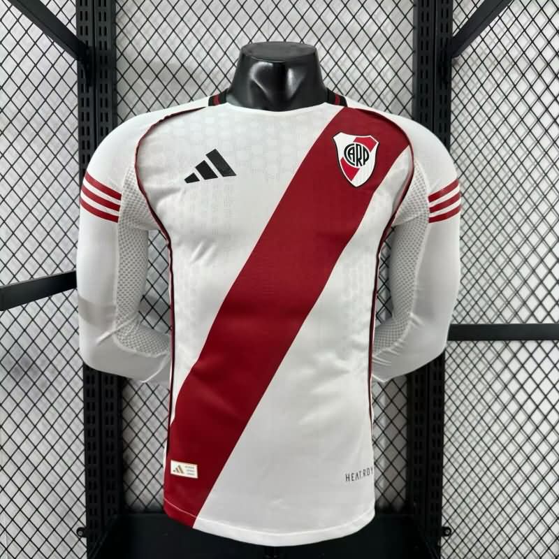 AAA(Thailand) River Plate 2025 Home Long Sleeve Soccer Jersey (Player)