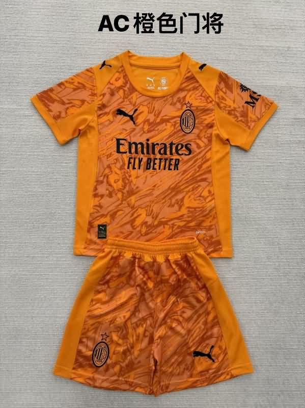 AC Milan 25/26 Kids Goalkeeper Orange Soccer Jersey And Shorts