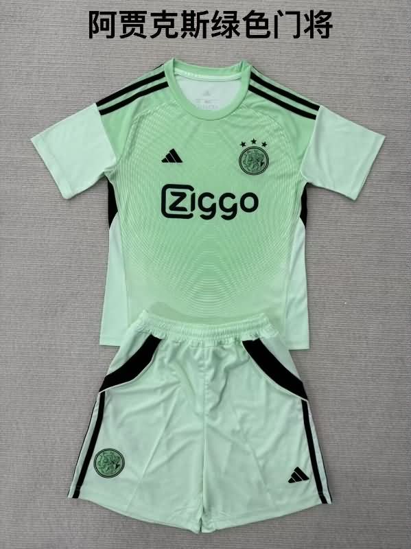 Ajax 25/26 Kids Goalkeeper Green Soccer Jersey And Shorts