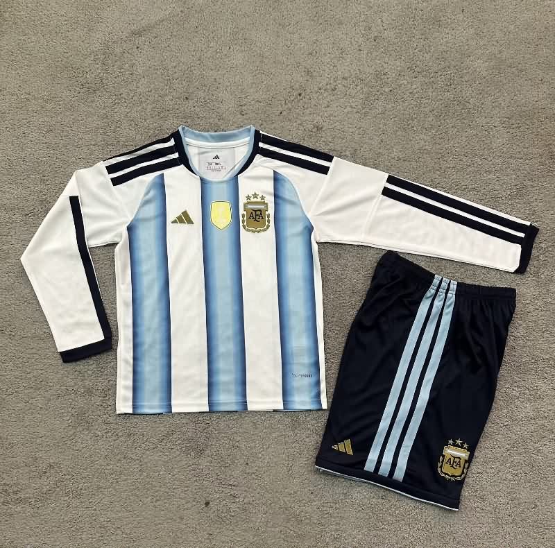 Argentina 2026 Kids World Cup Home Long Sleeve Soccer Jersey And Shorts
