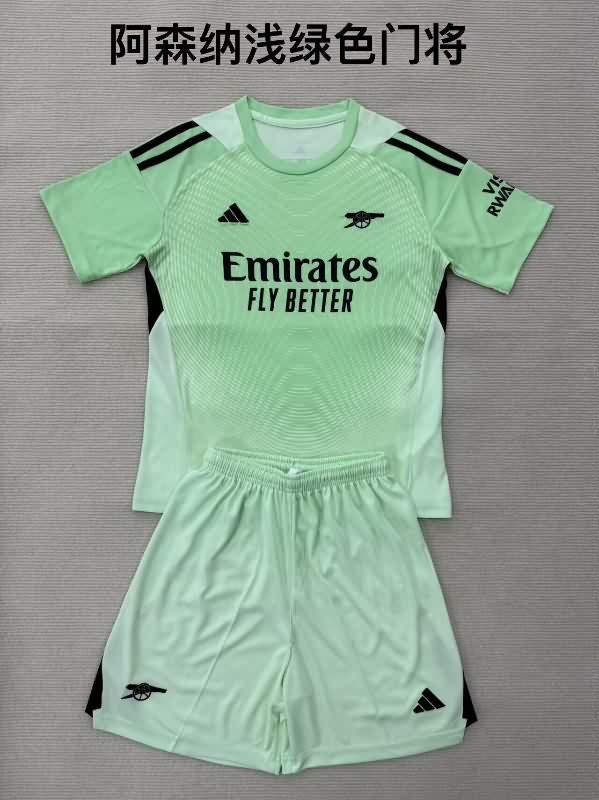 Arsenal 25/26 Kids Goalkeeper Green Soccer Jersey And Shorts 02