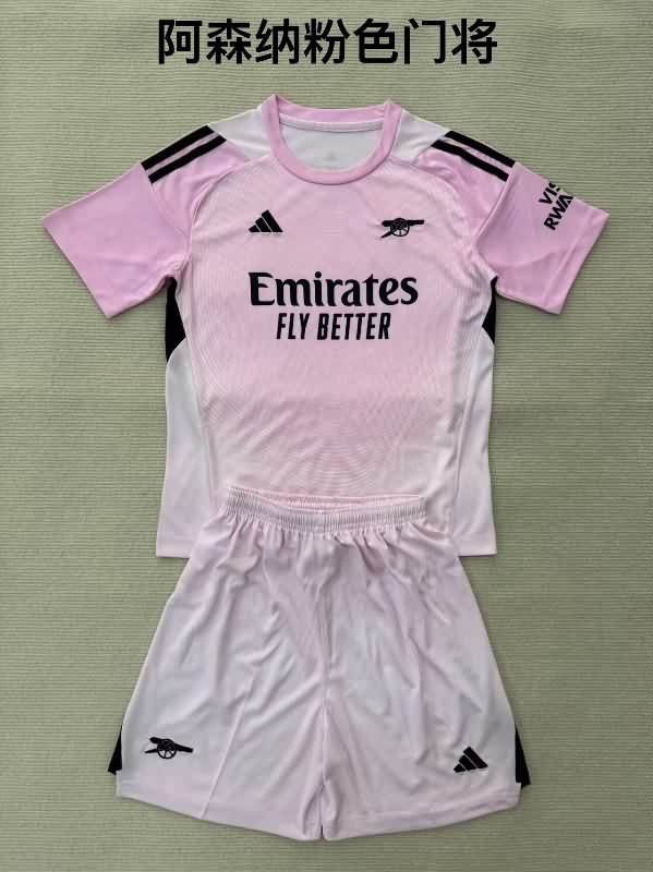 Arsenal 25/26 Kids Goalkeeper Pink Soccer Jersey And Shorts