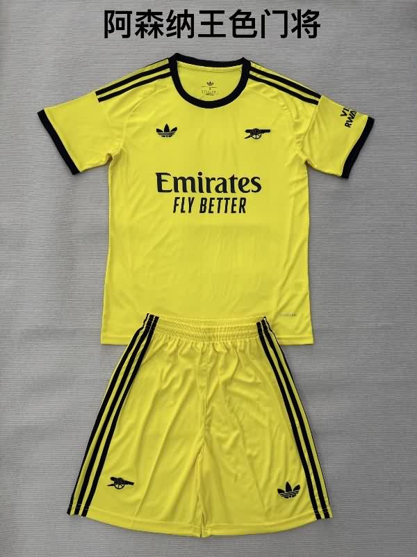 Arsenal 25/26 Kids Goalkeeper Yellow Soccer Jersey And Shorts 02