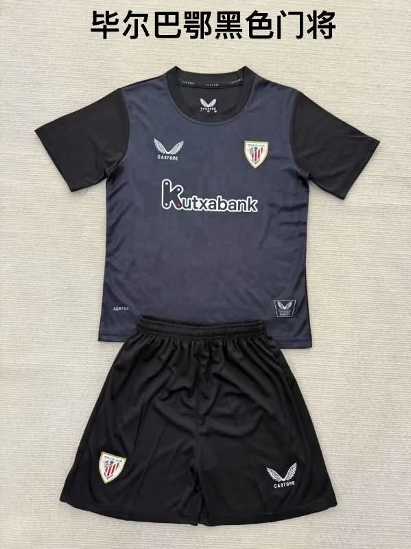 Athletic Bilbao 25/26 Kids Goalkeeper Black Soccer Jersey And Shorts