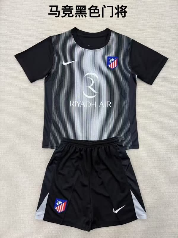 Atletico Madrid 25/26 Kids Goalkeeper Black Soccer Jersey And Shorts