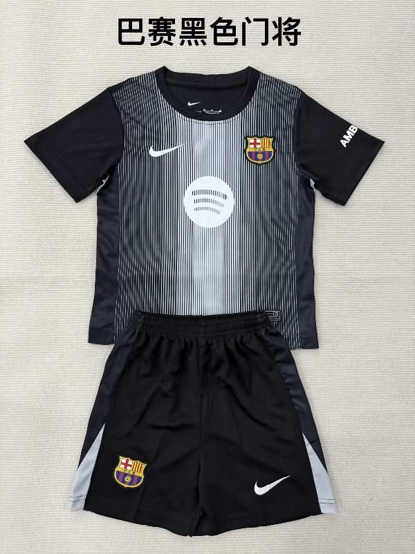 Barcelona 25/26 Kids Goalkeeper Black Soccer Jersey And Shorts