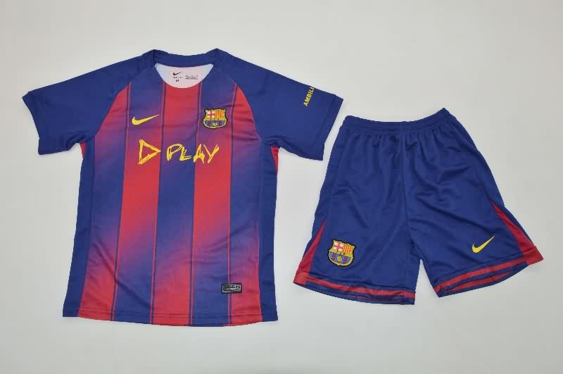 Barcelona 25/26 Kids Home Soccer Jersey And Shorts Sponsor