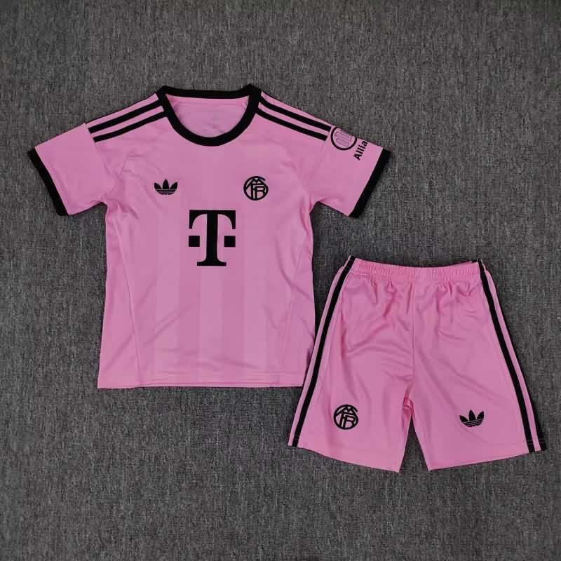 Bayern Munich 25/26 Kids Goalkeeper Pink Soccer Jersey And Shorts