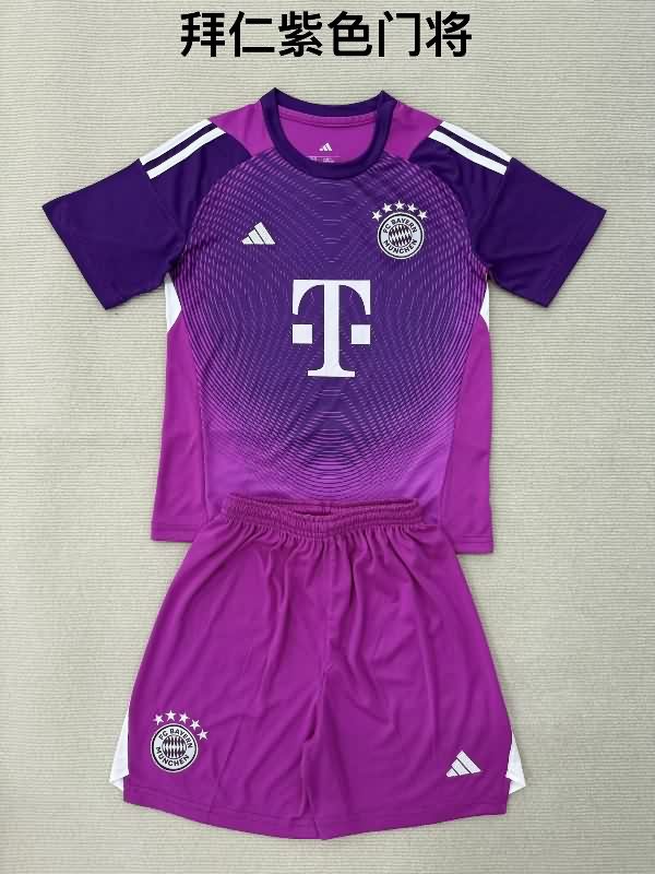 Bayern Munich 25/26 Kids Goalkeeper Purple Soccer Jersey And Shorts