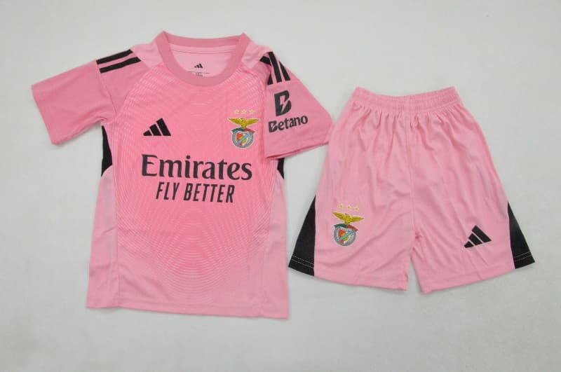Benfica 25/26 Kids Goalkeeper Pink Soccer Jersey And Shorts