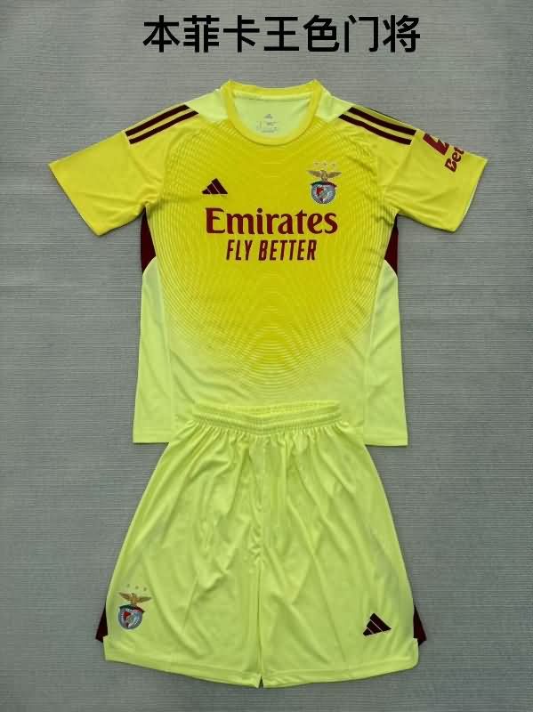 Benfica 25/26 Kids Goalkeeper Yellow Soccer Jersey And Shorts
