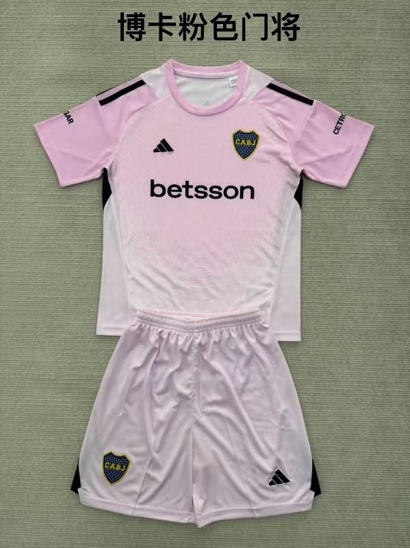 Boca Juniors 25/26 Kids Goalkeeper Pink Soccer Jersey And Shorts