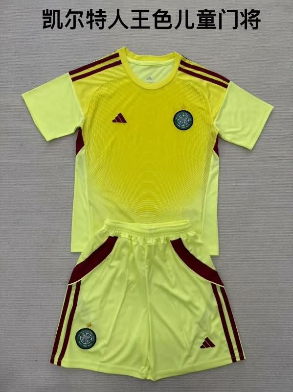 Celtic 25/26 Kids Goalkeeper Yellow Soccer Jersey And Shorts