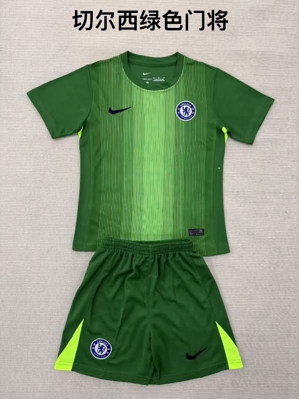 Chelsea 25/26 Kids Goalkeeper Green Soccer Jersey And Shorts