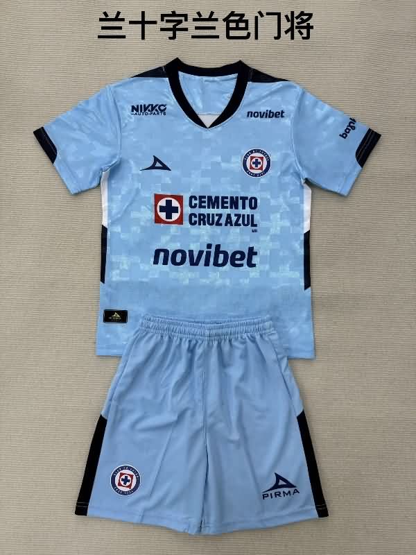 Cruz Azul 25/26 Kids Goalkeeper Blue Soccer Jersey And Shorts