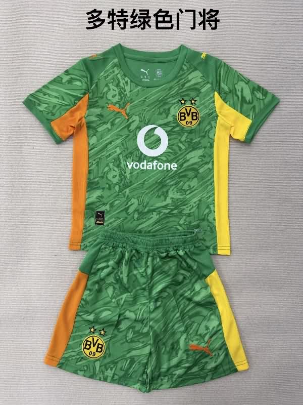 Dortmund 25/26 Kids Goalkeeper Green Soccer Jersey And Shorts