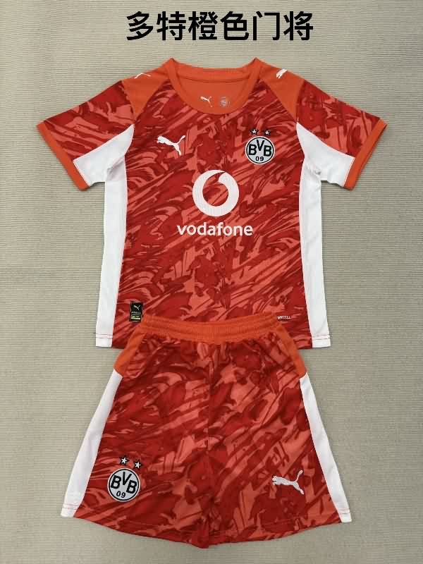 Dortmund 25/26 Kids Goalkeeper Orange Soccer Jersey And Shorts
