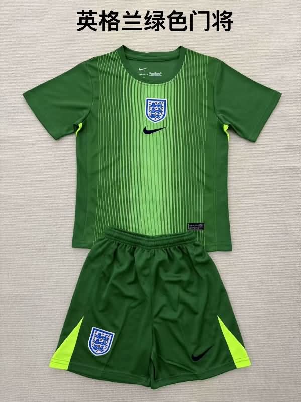 England 2025 Kids Goalkeeper Green Soccer Jersey And Shorts