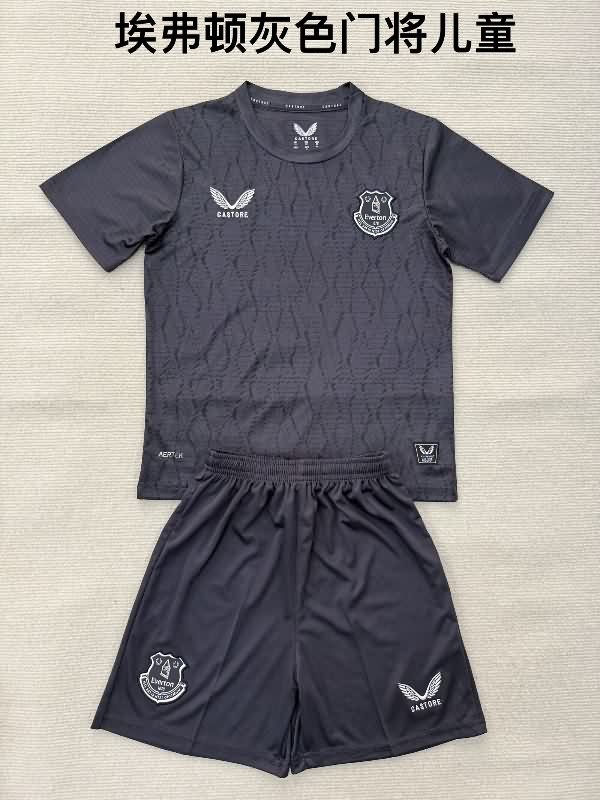 Everton 25/26 Kids Goalkeeper Dark Grey Soccer Jersey And Shorts