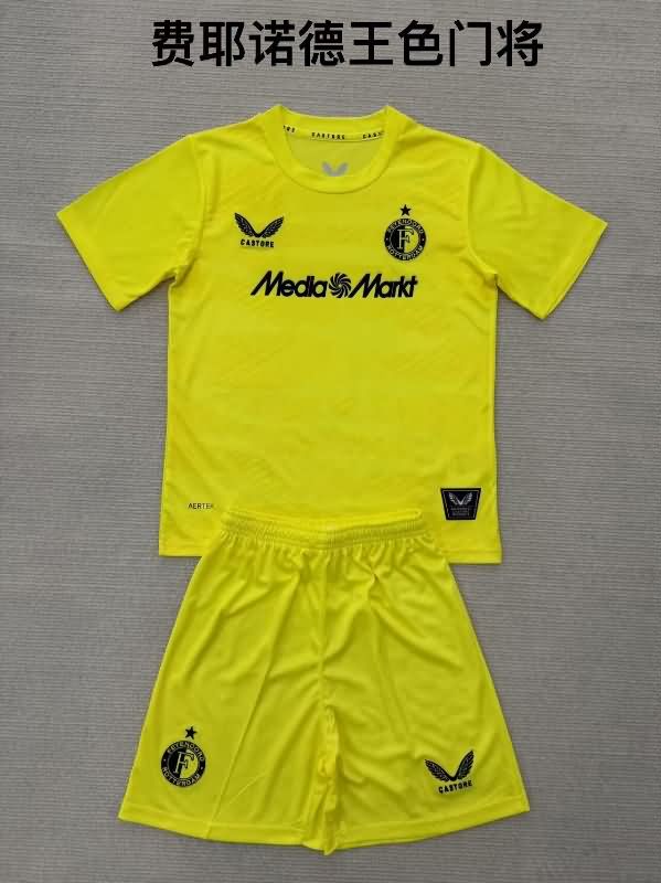 Feyenoord 25/26 Kids Goalkeeper Yellow Soccer Jersey And Shorts