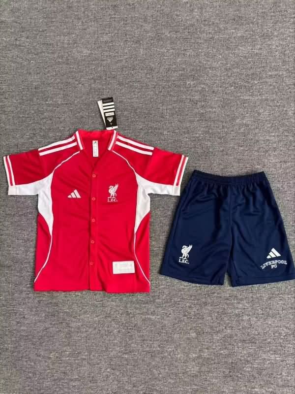 Liverpool 25/26 Kids Travel Soccer Jersey And Shorts