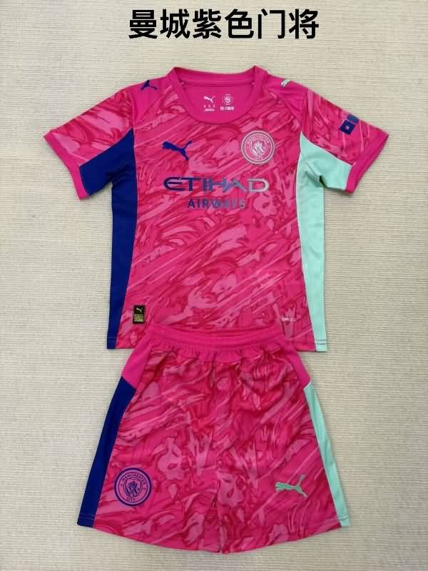 Manchester City 25/26 Kids Goalkeeper Pink Soccer Jersey And Shorts
