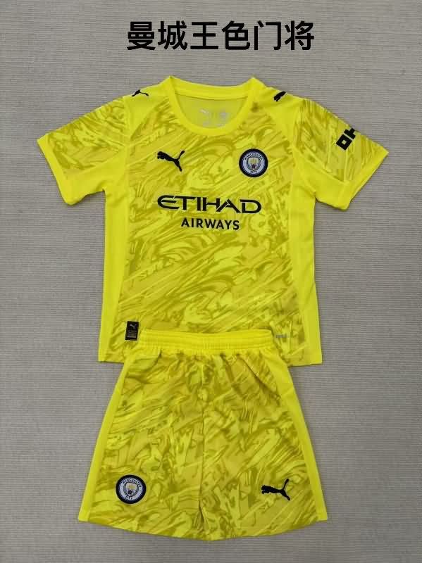 Manchester City 25/26 Kids Goalkeeper Yellow Soccer Jersey And Shorts
