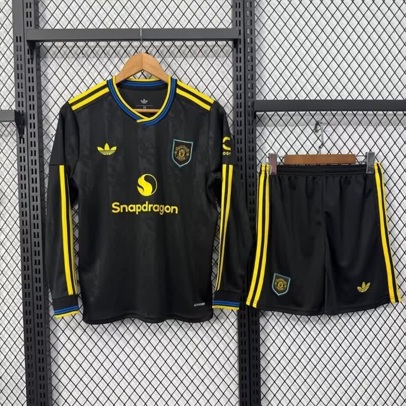 Manchester United 25/26 Kids Third Long Sleeve Soccer Jersey And Shorts