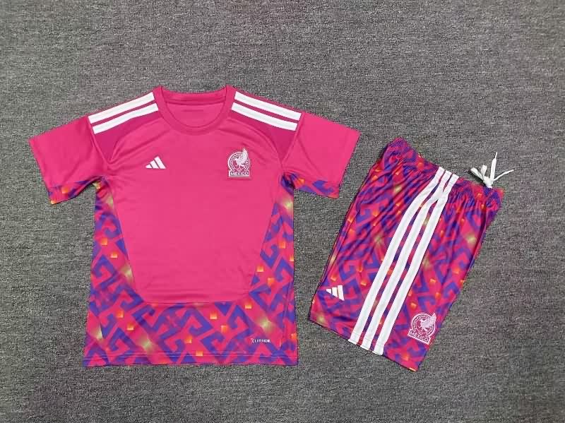 Mexico 2026 Kids Goalkeeper Pink Soccer Jersey And Shorts