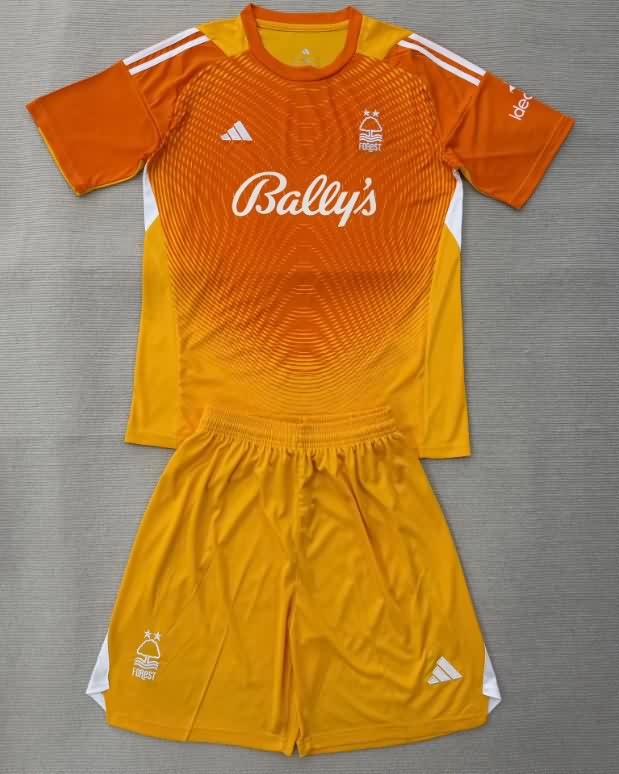 Nottingham Forest 25/26 Kids Goalkeeper Orange Soccer Jersey And Shorts