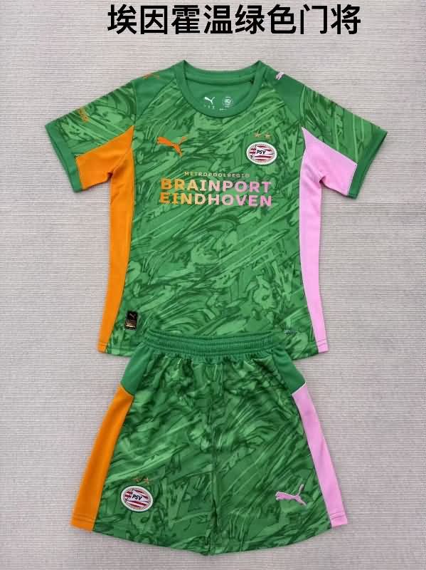 PSV Eindhoven 25/26 Kids Goalkeeper Green Soccer Jersey And Shorts