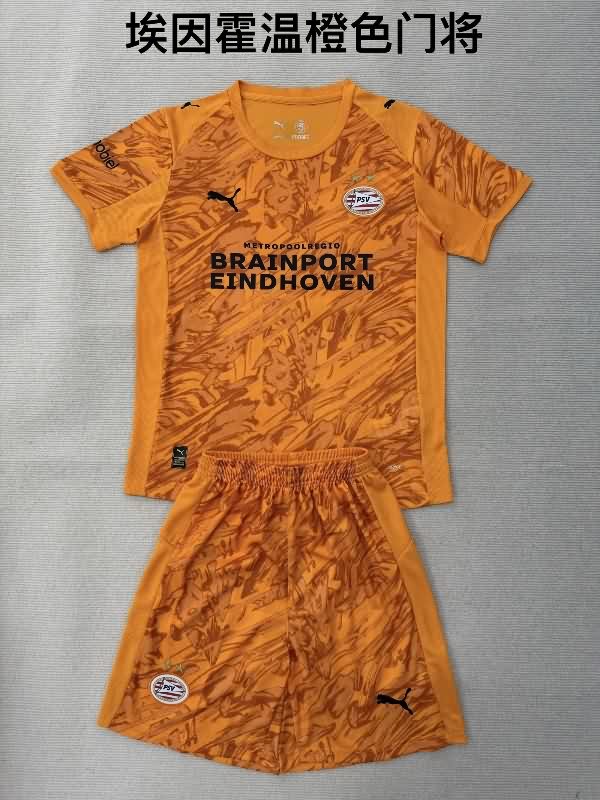 PSV Eindhoven 25/26 Kids Goalkeeper Orange Soccer Jersey And Shorts