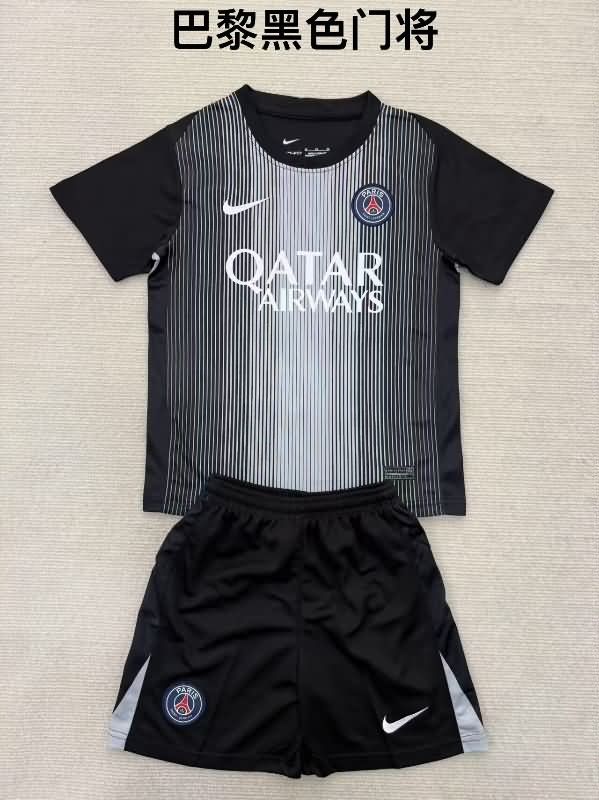 Paris St Germain 25/26 Kids Goaleeper Black Soccer Jersey And Shorts