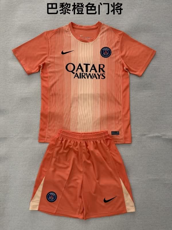 Paris St Germain 25/26 Kids Goaleeper Orange Soccer Jersey And Shorts