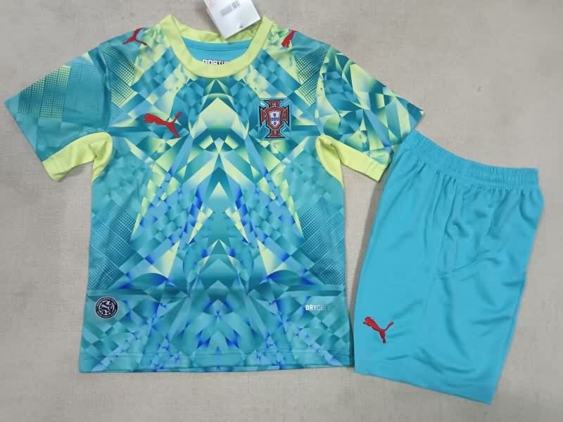 Portugal 2026 Kids Goalkeeper Green Soccer Jersey And Shorts