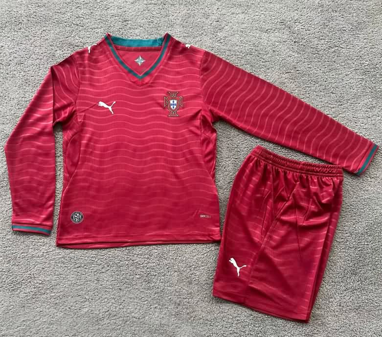 Portugal 2026 Kids World Cup Home Long Sleeve Soccer Jersey And Shorts
