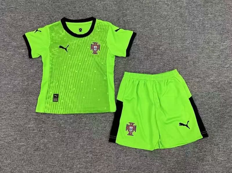 Portugal 2025 Kids Goalkeeper Green Soccer Jersey And Shorts