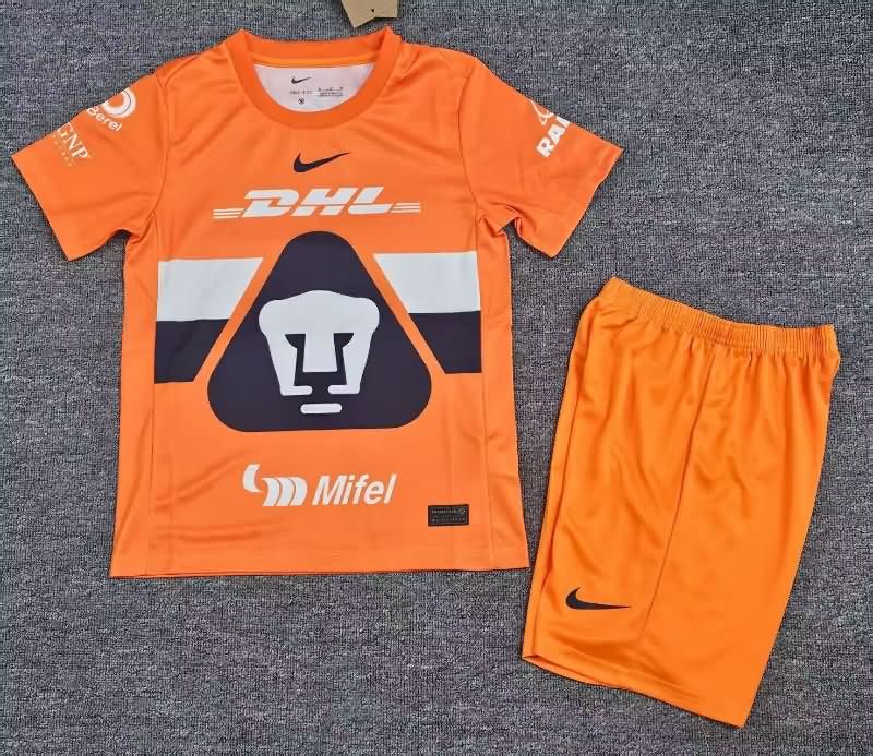 Pumas UNAM 25/26 Kids Goalkeeper Orange Soccer Jersey And Shorts