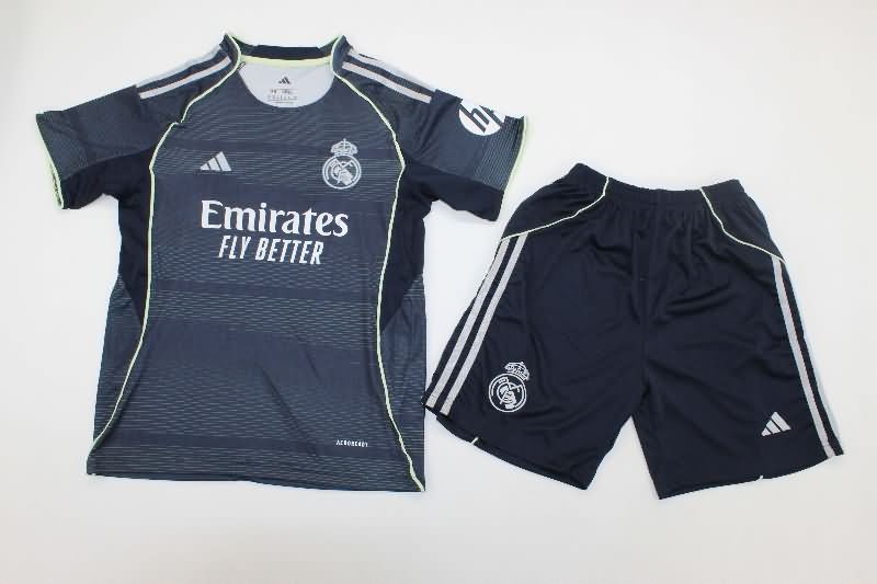Real Madrid 25/26 Kids Away Soccer Jersey And Shorts