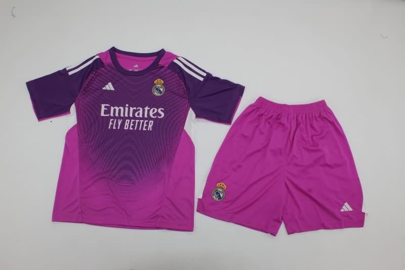 Real Madrid 25/26 Kids Goalkeeper Purple Soccer Jersey And Shorts