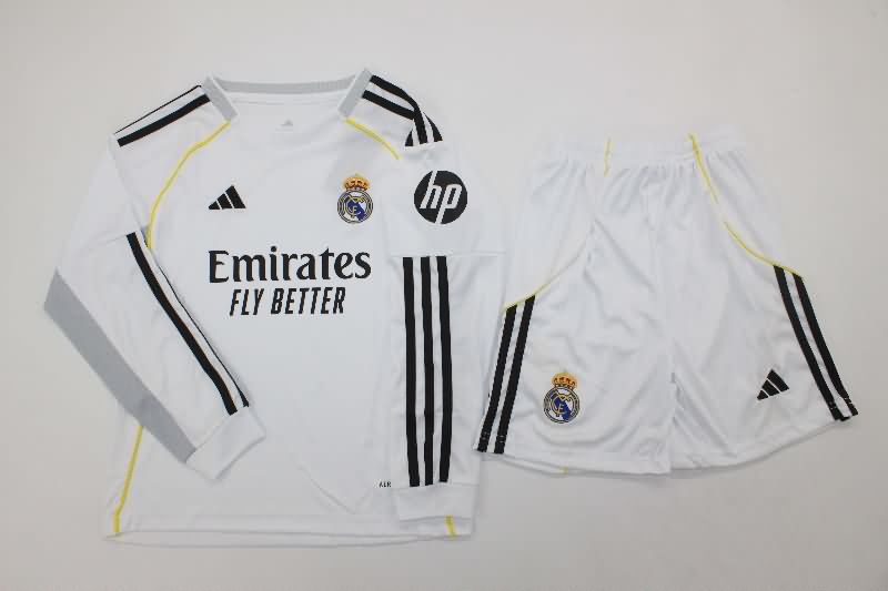 Real Madrid 25/26 Kids Home Long Sleeve Soccer Jersey And Shorts