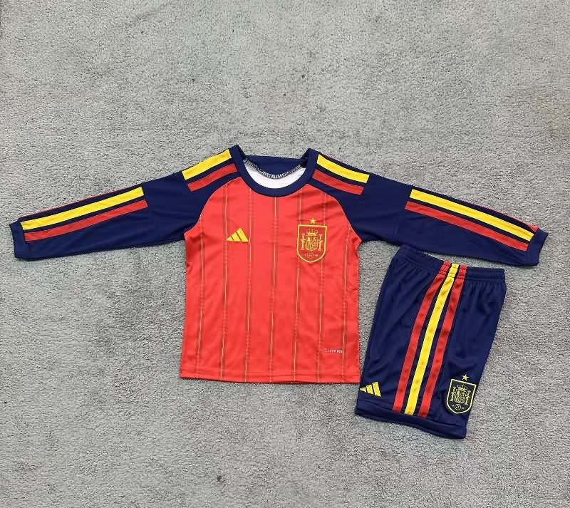 Spain 2026 Kids World Cup Home Long Sleeve Soccer Jersey And Shorts