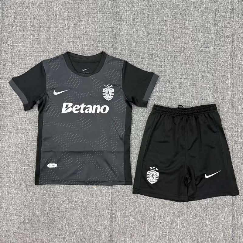 Sporting Lisbon 25/26 Kids Goalkeeper Black Soccer Jersey And Shorts 02