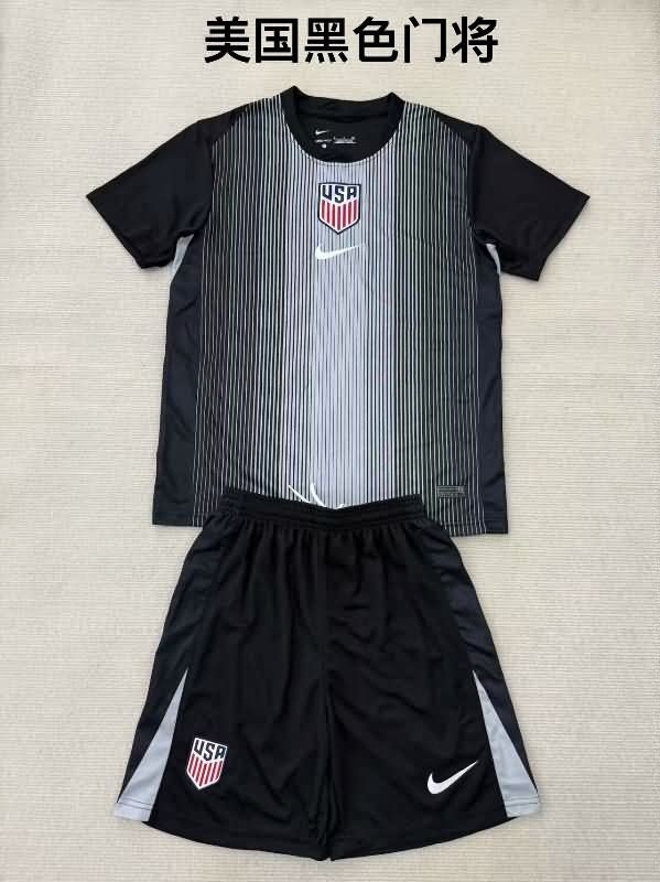 USA 2025 Kids Goalkeeper Black Soccer Jersey And Shorts