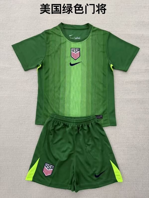 USA 2025 Kids Goalkeeper Green Soccer Jersey And Shorts