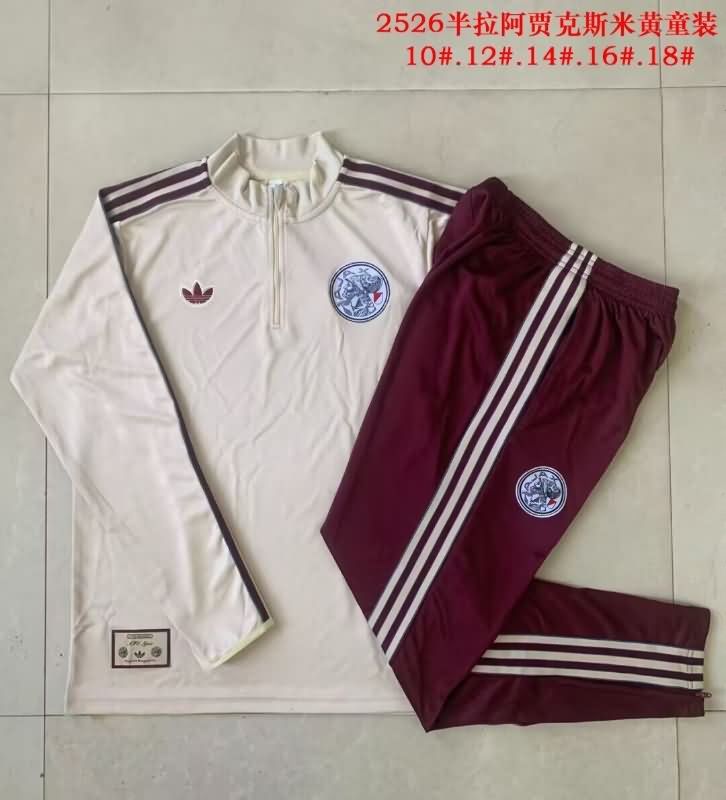 Ajax 25/26 Kids Light Yellow Soccer Tracksuit