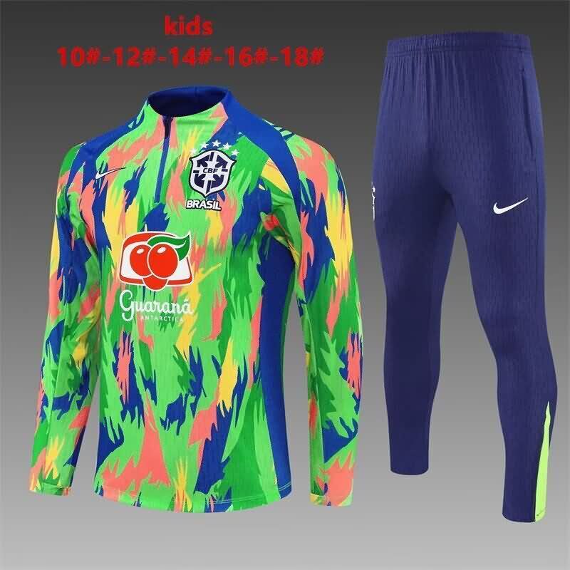 Brazil 2025 Kids Green Soccer Tracksuit
