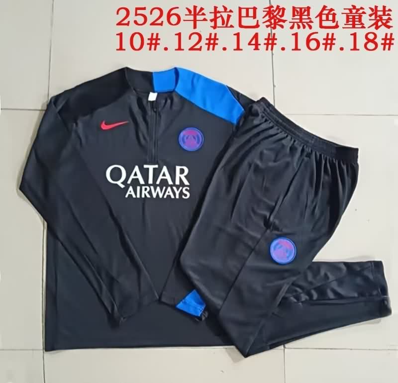 Paris St Germain 25/26 Kids Black Soccer Tracksuit 05