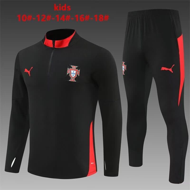 Portugal 2025 Kids Black Soccer Tracksuit